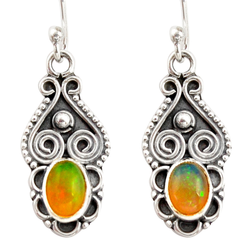 3.42cts natural multi color ethiopian opal 925 silver dangle earrings r21963