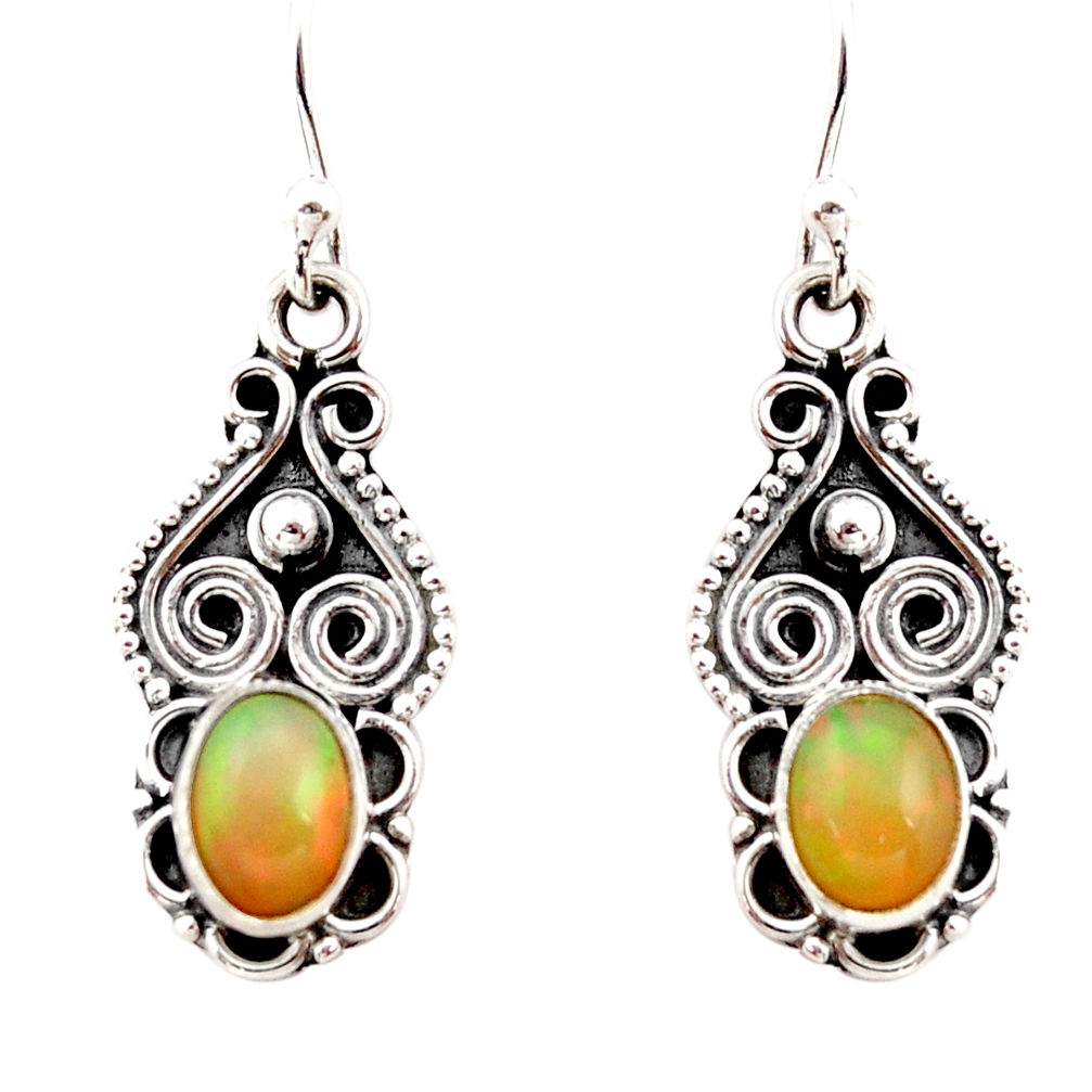 3.42cts natural multi color ethiopian opal 925 silver dangle earrings r21966