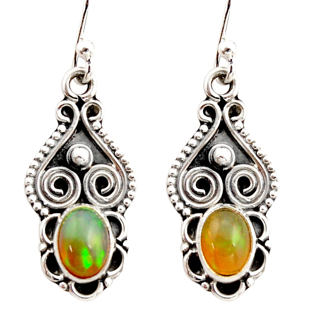 3.03cts natural multi color ethiopian opal 925 silver dangle earrings r21969