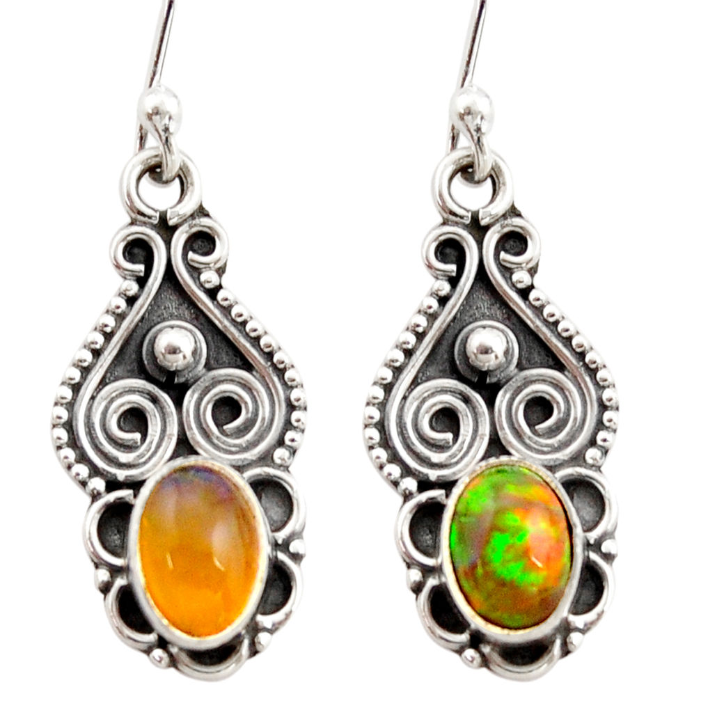 3.18cts natural multi color ethiopian opal 925 silver dangle earrings r21971