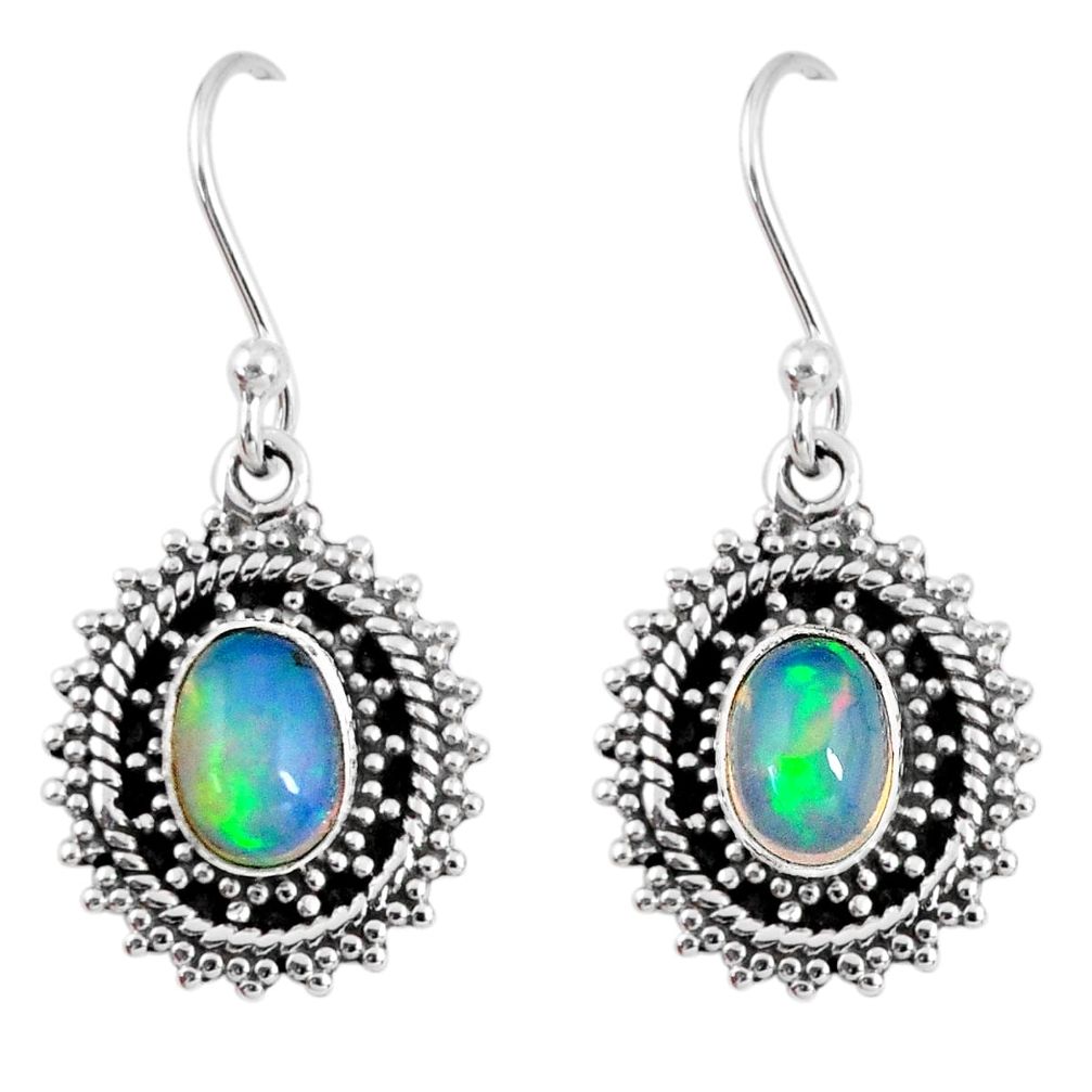 3.48cts natural multi color ethiopian opal 925 silver dangle earrings r55306