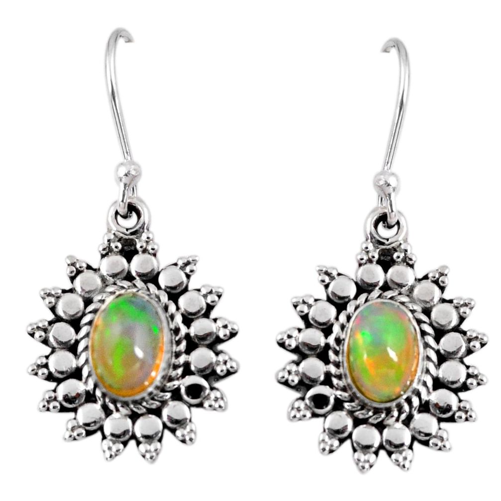 3.50cts natural multi color ethiopian opal 925 silver dangle earrings r55309