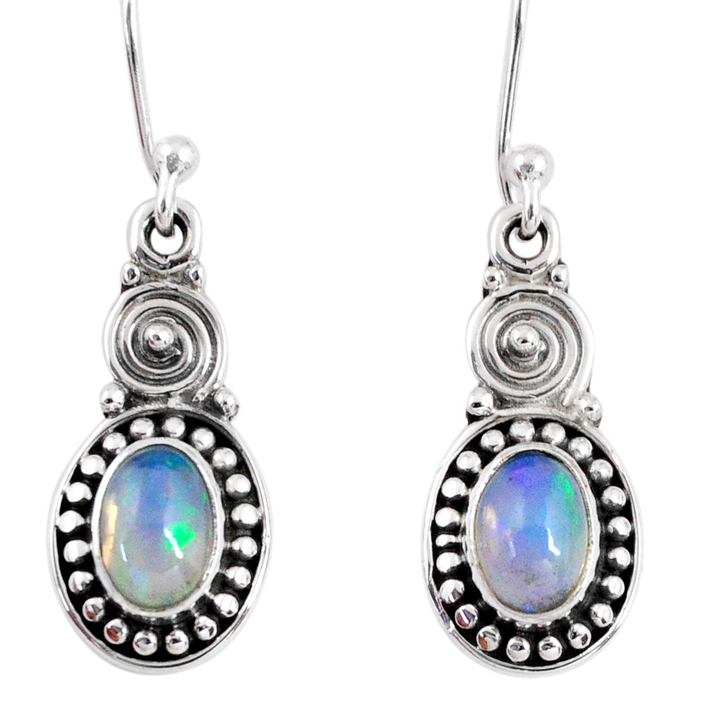 3.05cts natural multi color ethiopian opal 925 silver dangle earrings r55315
