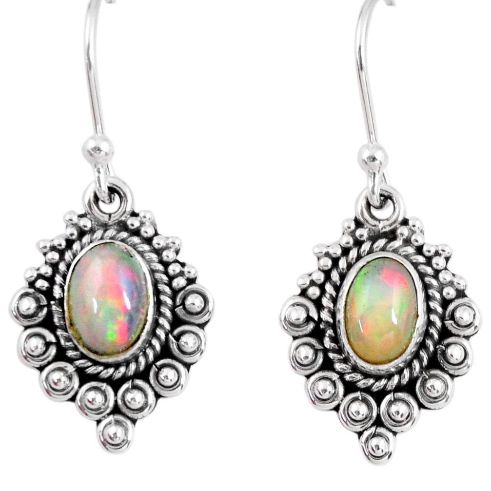 3.29cts natural multi color ethiopian opal 925 silver dangle earrings r55316