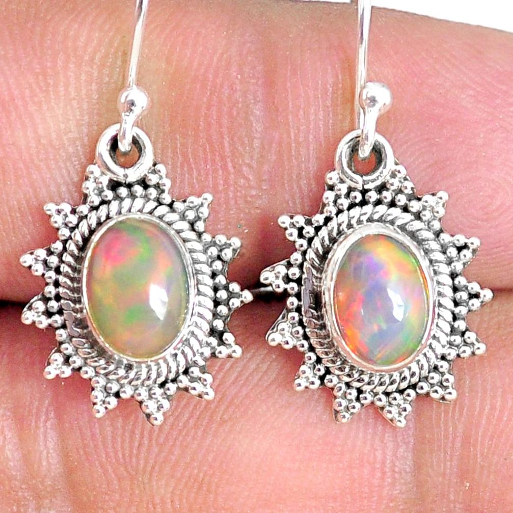 4.16cts natural multi color ethiopian opal 925 silver dangle earrings r75238