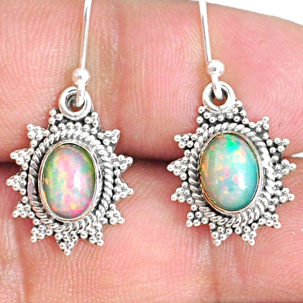 4.18cts natural multi color ethiopian opal 925 silver dangle earrings r75258