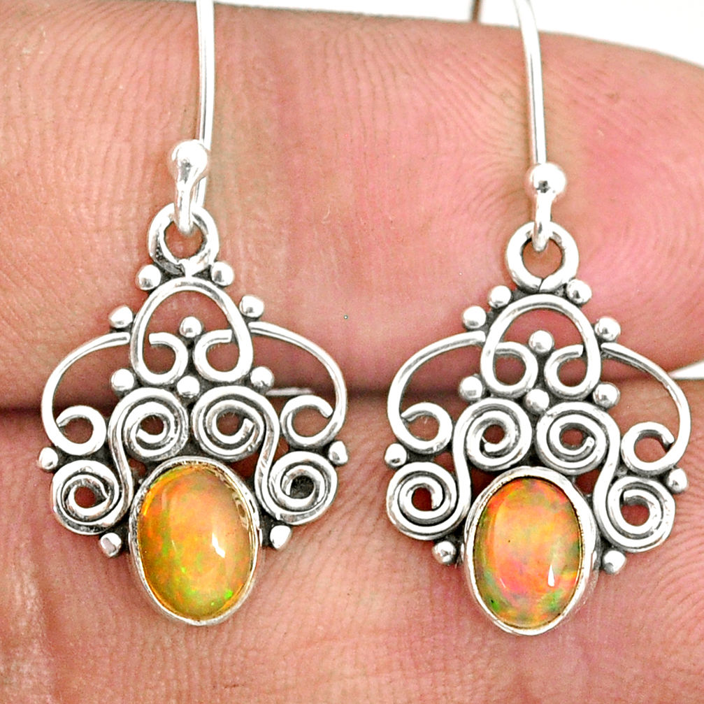 3.03cts natural multi color ethiopian opal 925 silver dangle earrings r84141