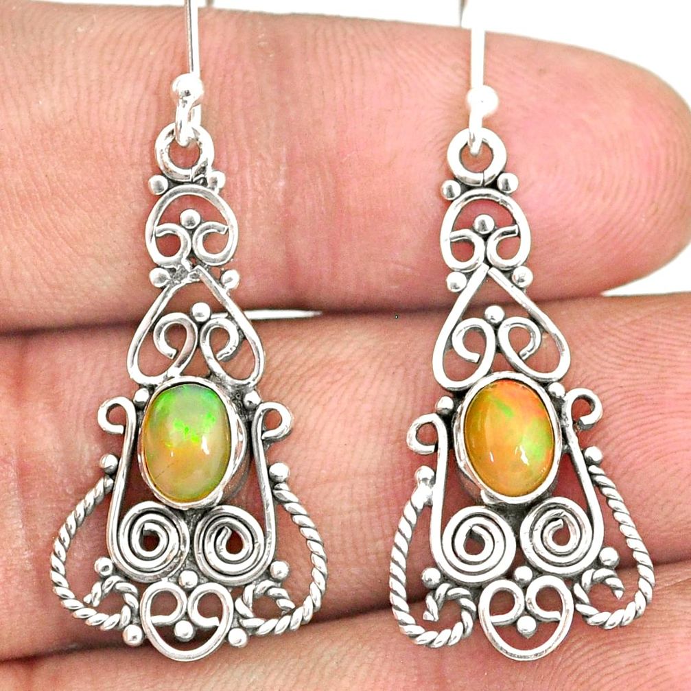 3.12cts natural multi color ethiopian opal 925 silver dangle earrings r84142