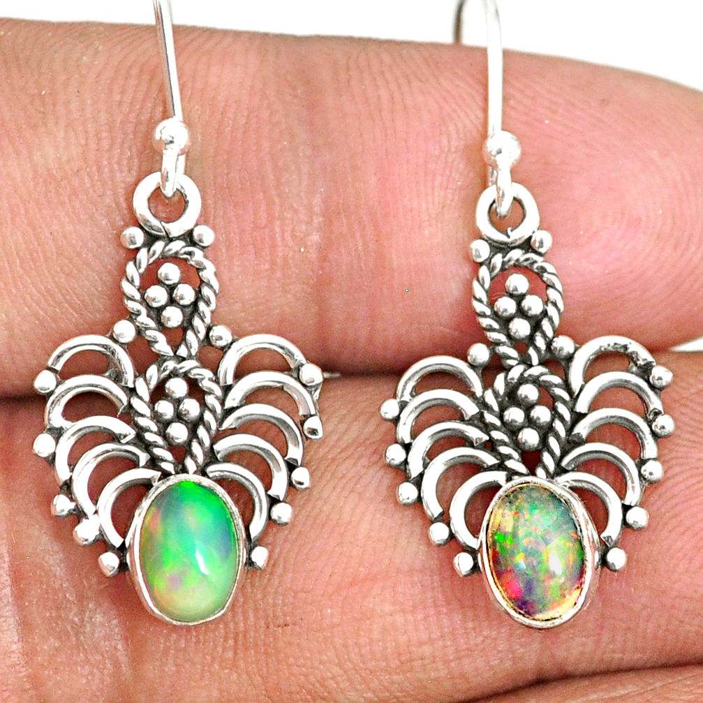 3.09cts natural multi color ethiopian opal 925 silver dangle earrings r84155