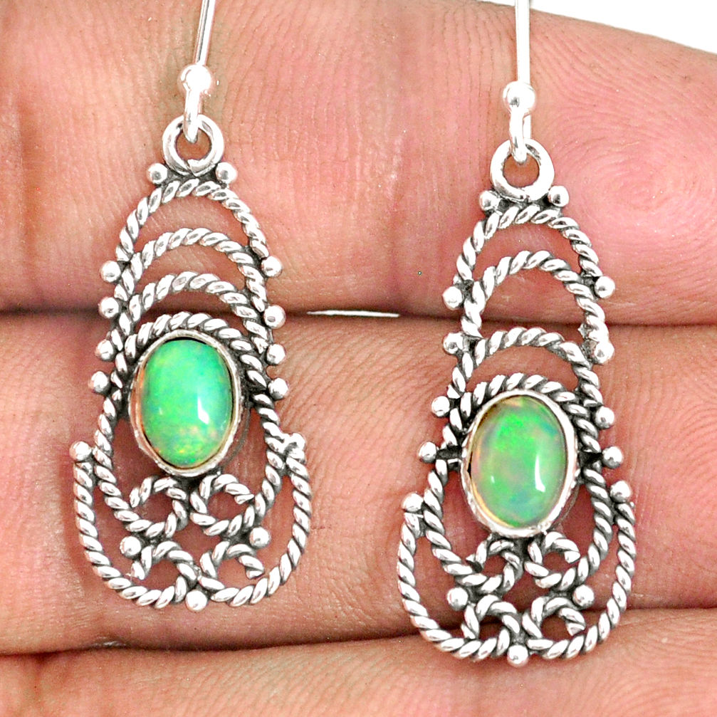 3.29cts natural multi color ethiopian opal 925 silver dangle earrings r84157
