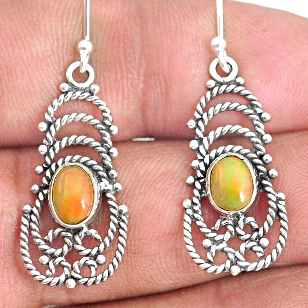 3.30cts natural multi color ethiopian opal 925 silver dangle earrings r84158