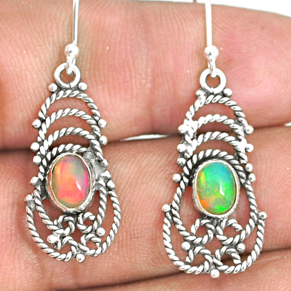 3.13cts natural multi color ethiopian opal 925 silver dangle earrings r84165