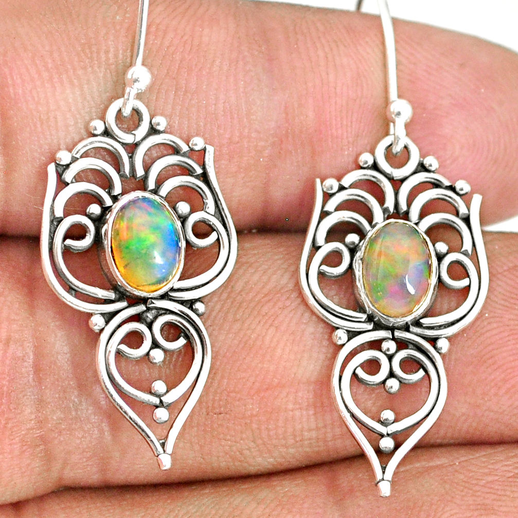 3.10cts natural multi color ethiopian opal 925 silver dangle earrings r84167