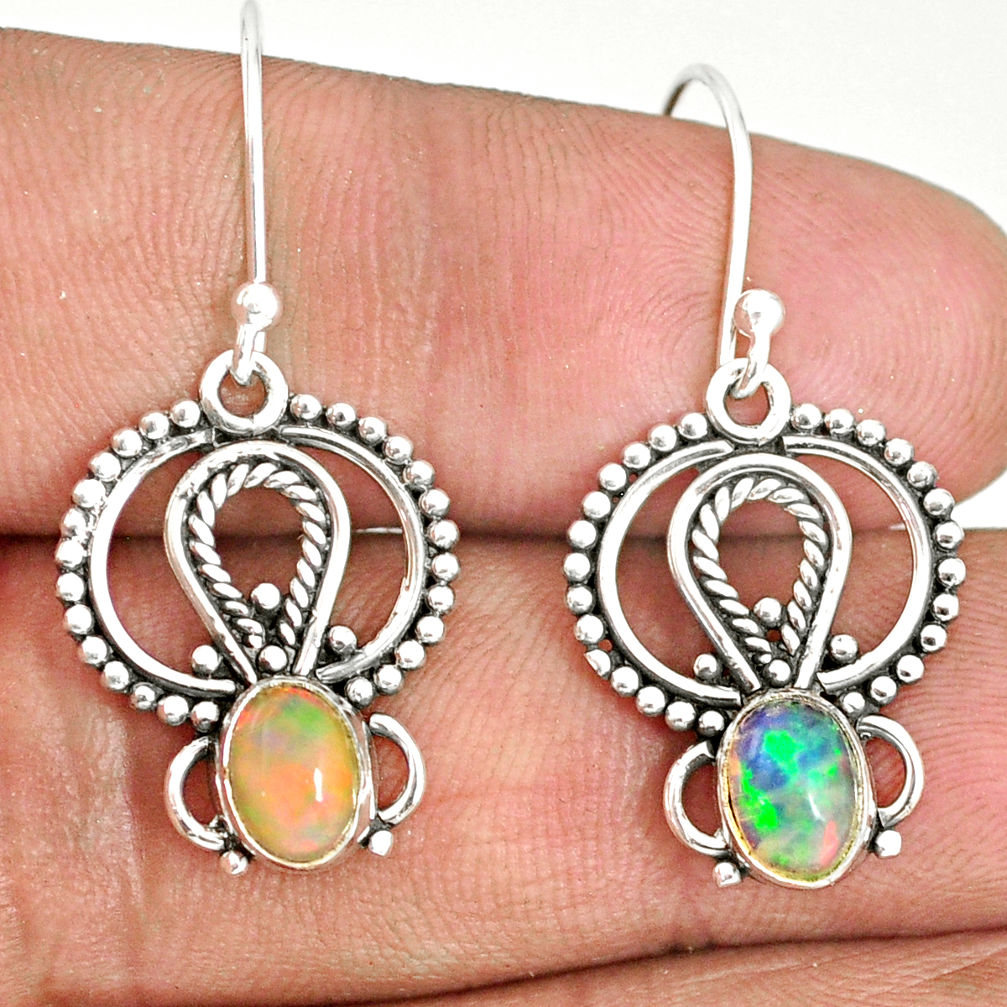 3.29cts natural multi color ethiopian opal 925 silver dangle earrings r84170