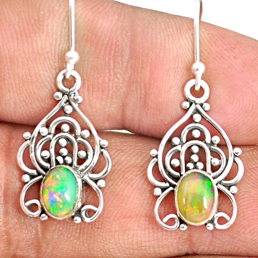 3.05cts natural multi color ethiopian opal 925 silver dangle earrings r84171