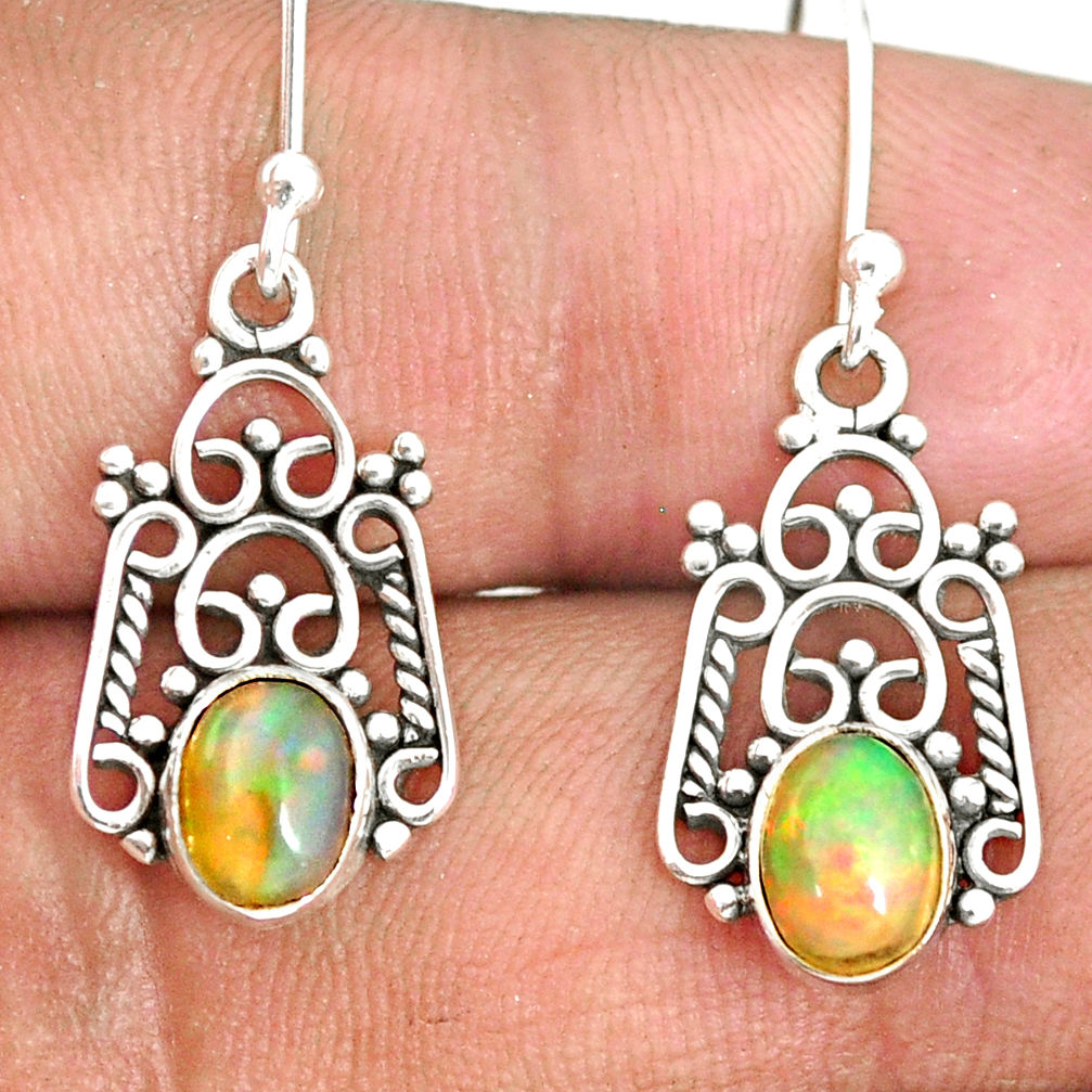 3.05cts natural multi color ethiopian opal 925 silver dangle earrings r84174