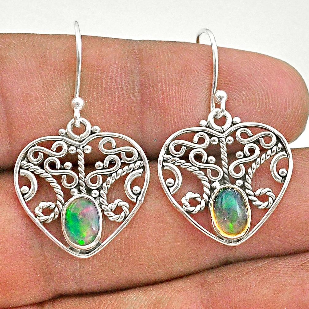 2.03cts natural multi color ethiopian opal 925 silver dangle earrings t28122