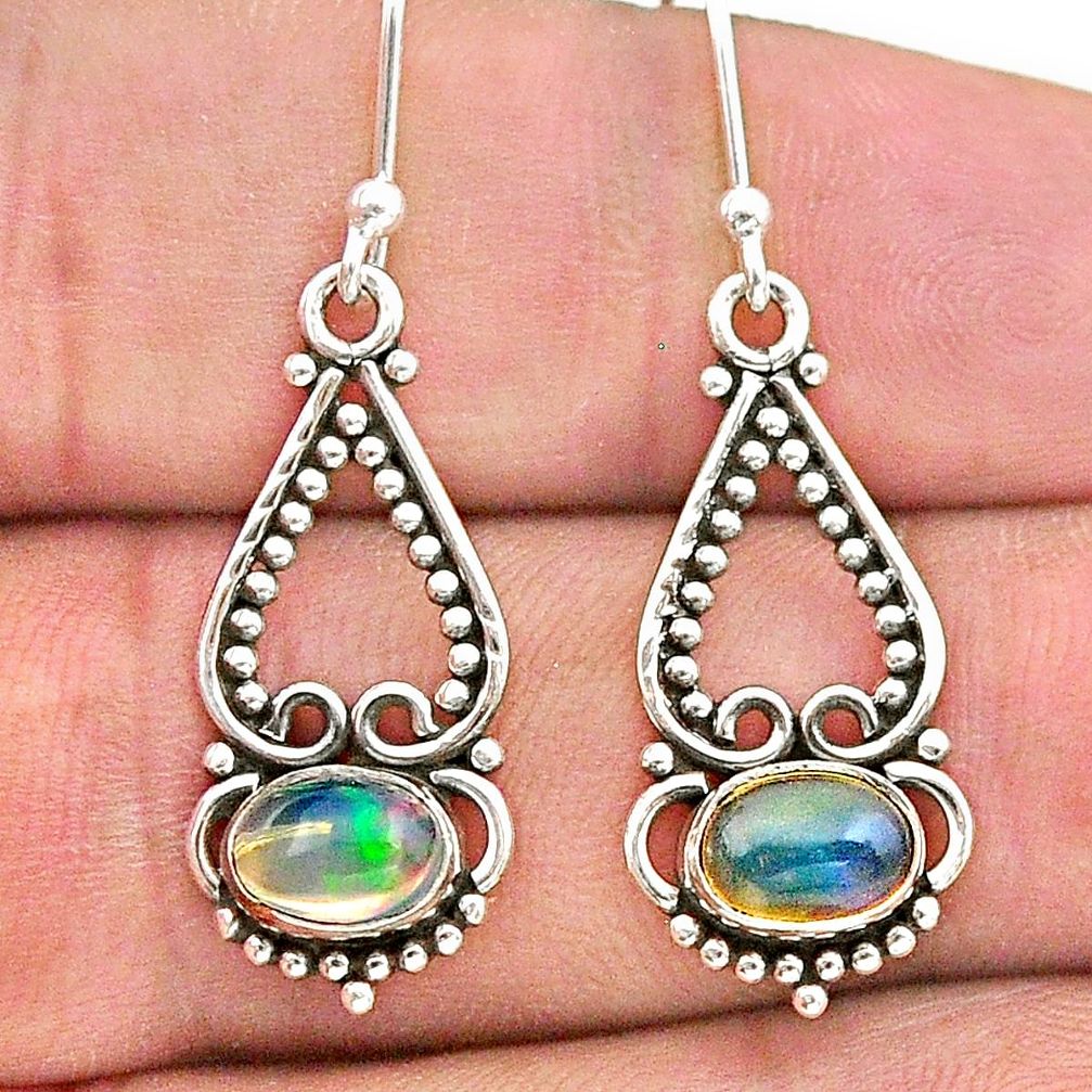 2.61cts natural multi color ethiopian opal 925 silver dangle earrings t28141