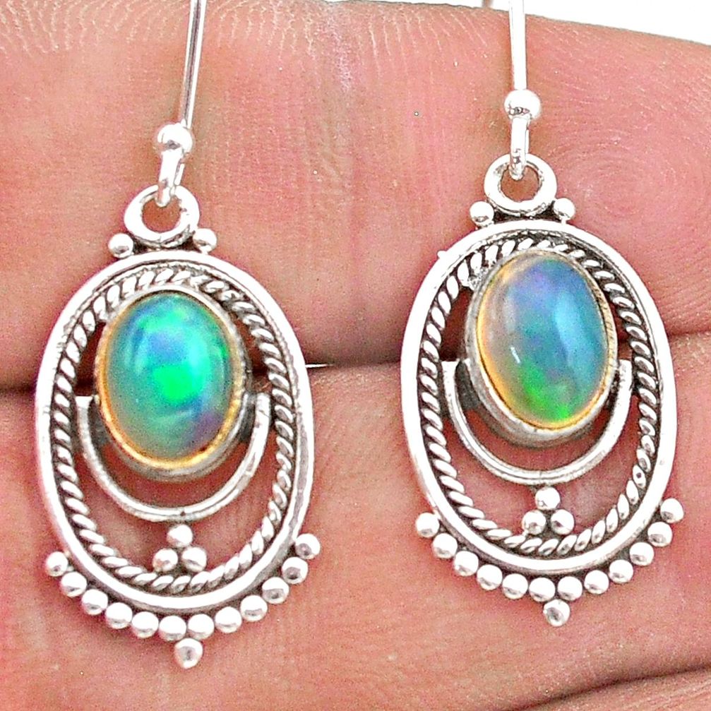 4.18cts natural multi color ethiopian opal 925 silver dangle earrings t28247