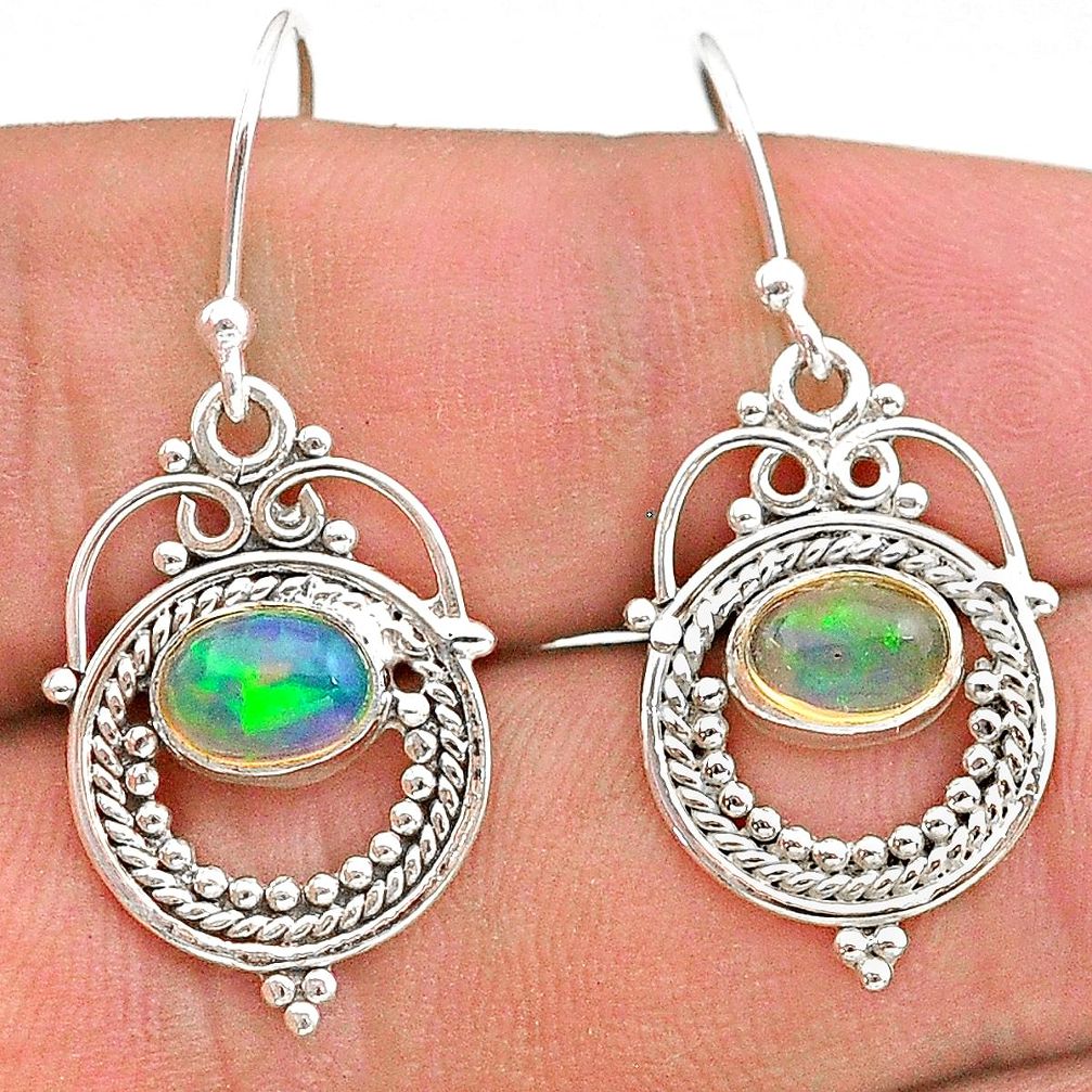 2.74cts natural multi color ethiopian opal 925 silver dangle earrings t28263