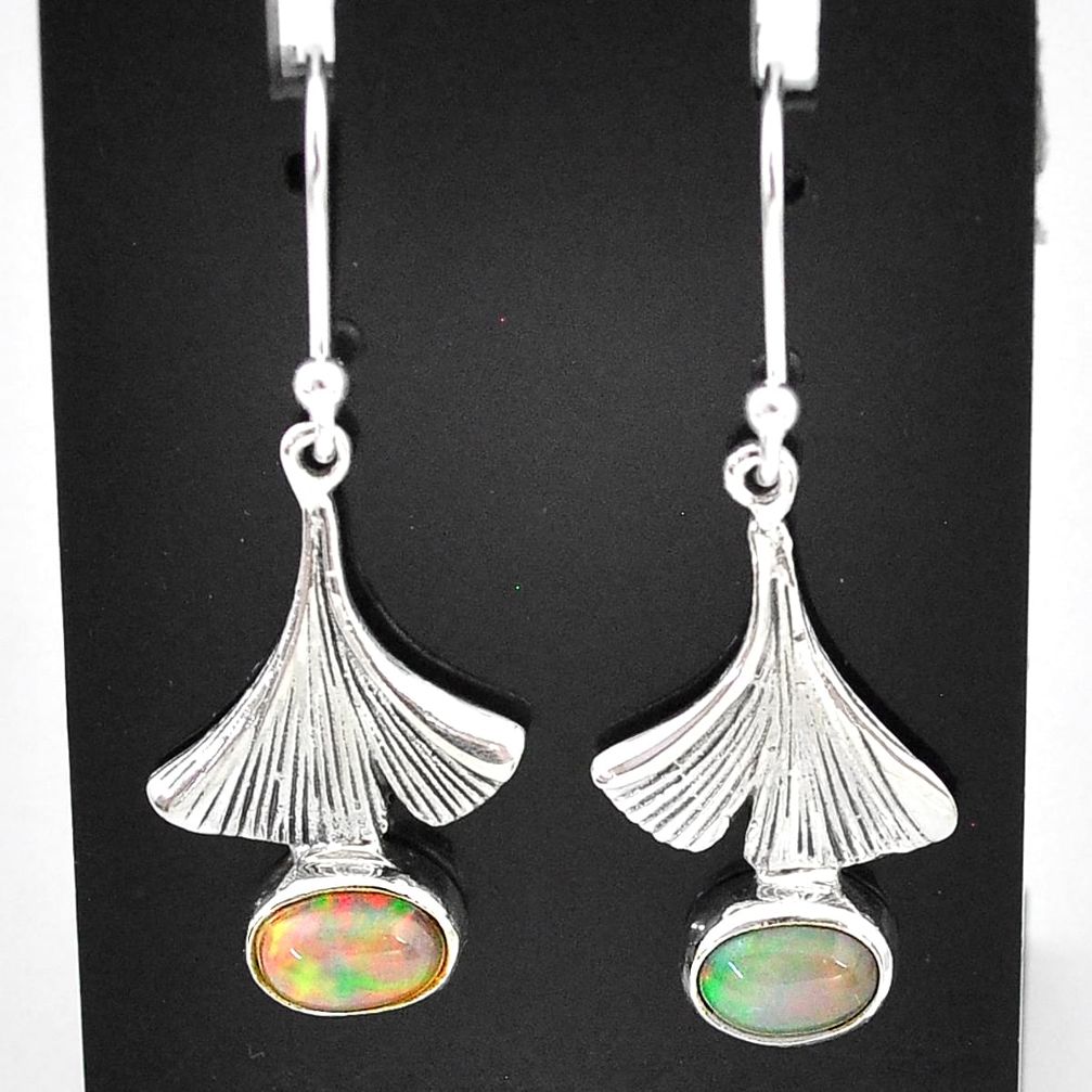 3.13cts natural multi color ethiopian opal 925 silver dangle earrings t5955