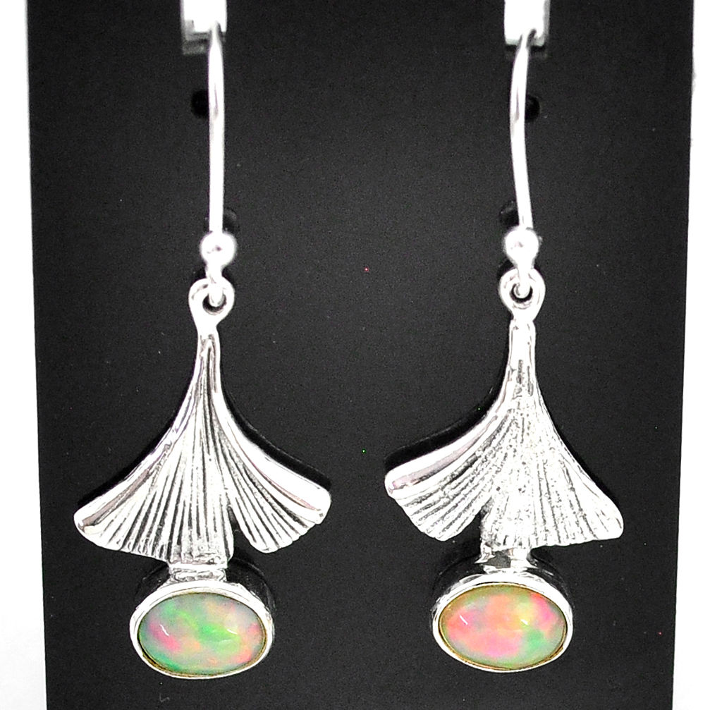 2.95cts natural multi color ethiopian opal 925 silver dangle earrings t5957