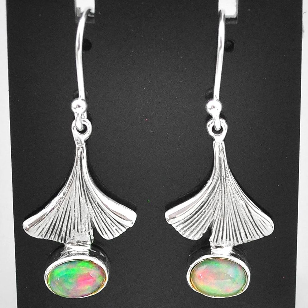 3.13cts natural multi color ethiopian opal 925 silver dangle earrings t5963