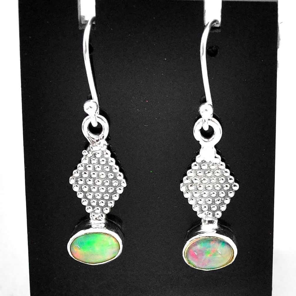 2.89cts natural multi color ethiopian opal 925 silver dangle earrings t5966