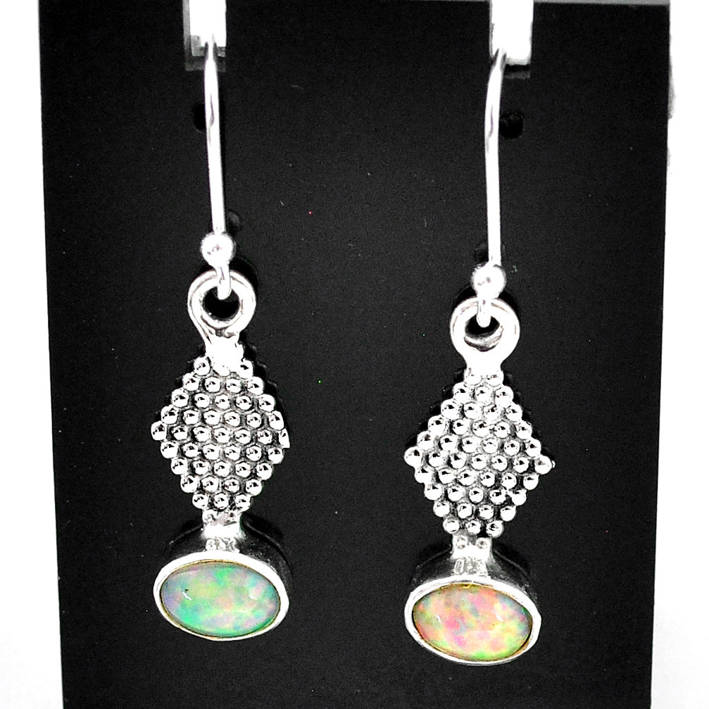 3.05cts natural multi color ethiopian opal 925 silver dangle earrings t5981