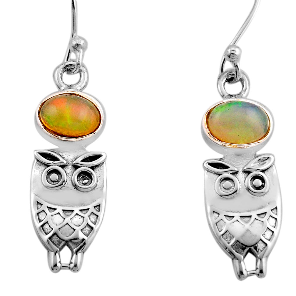 3.58cts natural multi color ethiopian opal 925 silver dangle owl earrings y93162