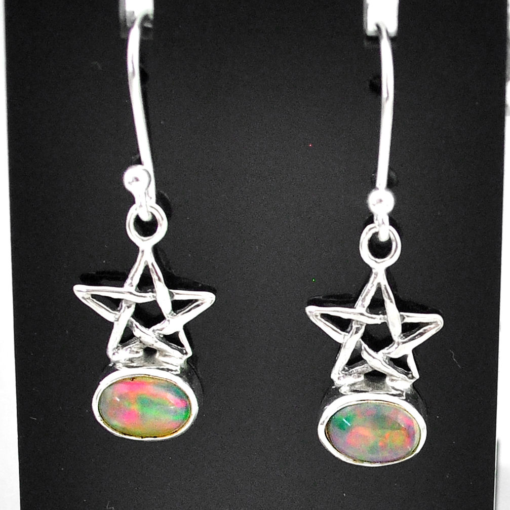 2.73cts natural multi color ethiopian opal 925 silver dangle star earrings t5952