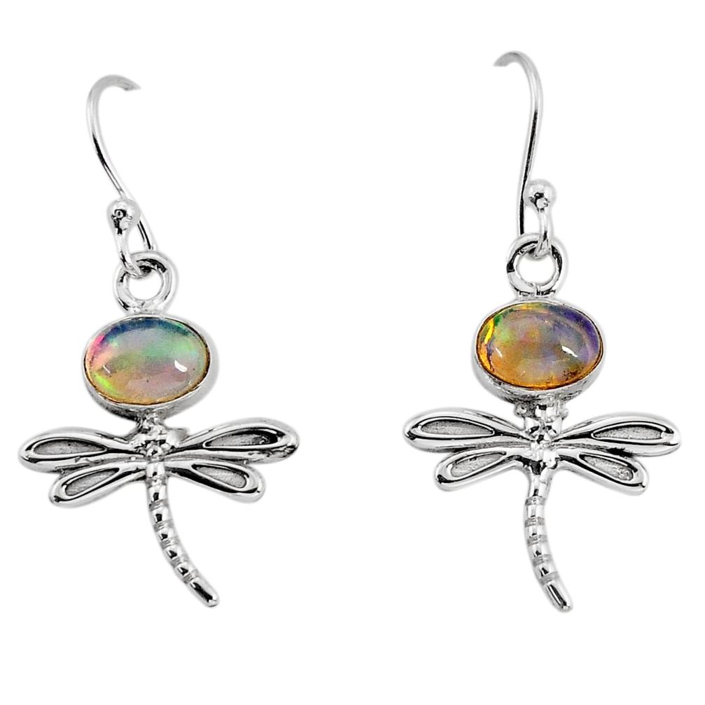 2.90cts natural multi color ethiopian opal 925 silver dragonfly earrings y76414
