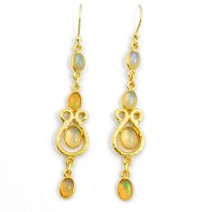 7.26cts natural multi color ethiopian opal 925 silver gold dangle earrings y6190