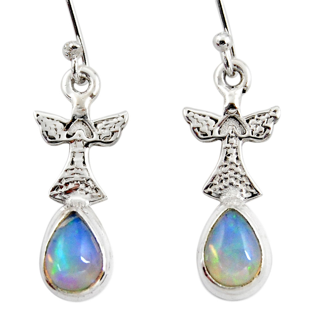 3.98cts natural multi color ethiopian opal 925 silver owl earrings r47475