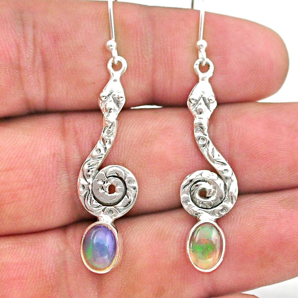 3.93cts natural multi color ethiopian opal 925 silver snake earrings t32929