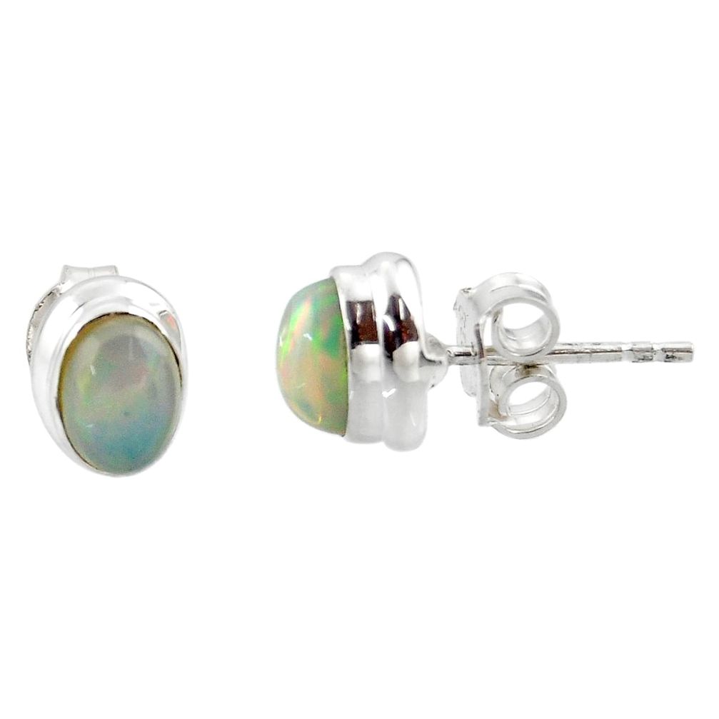 2.95cts natural multi color ethiopian opal 925 silver stud earrings r47510