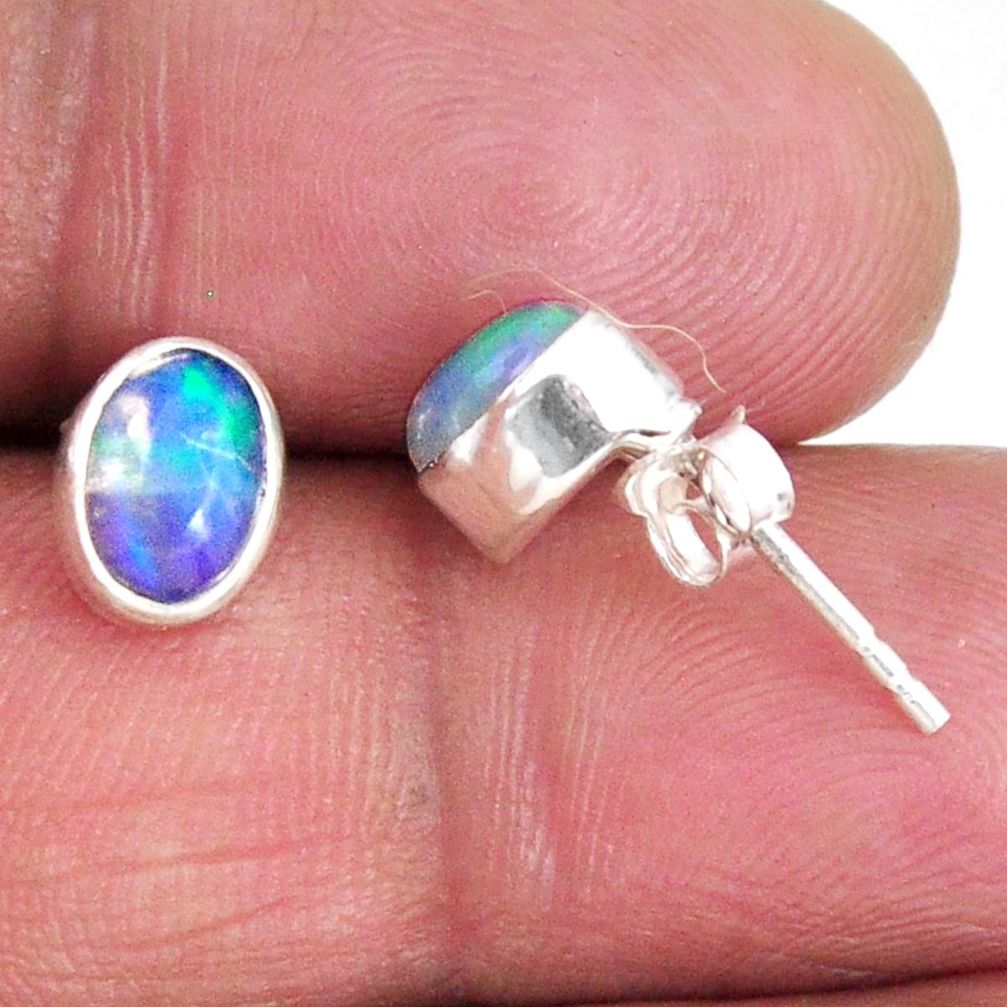 1.55cts natural multi color ethiopian opal 925 silver stud earrings r56262