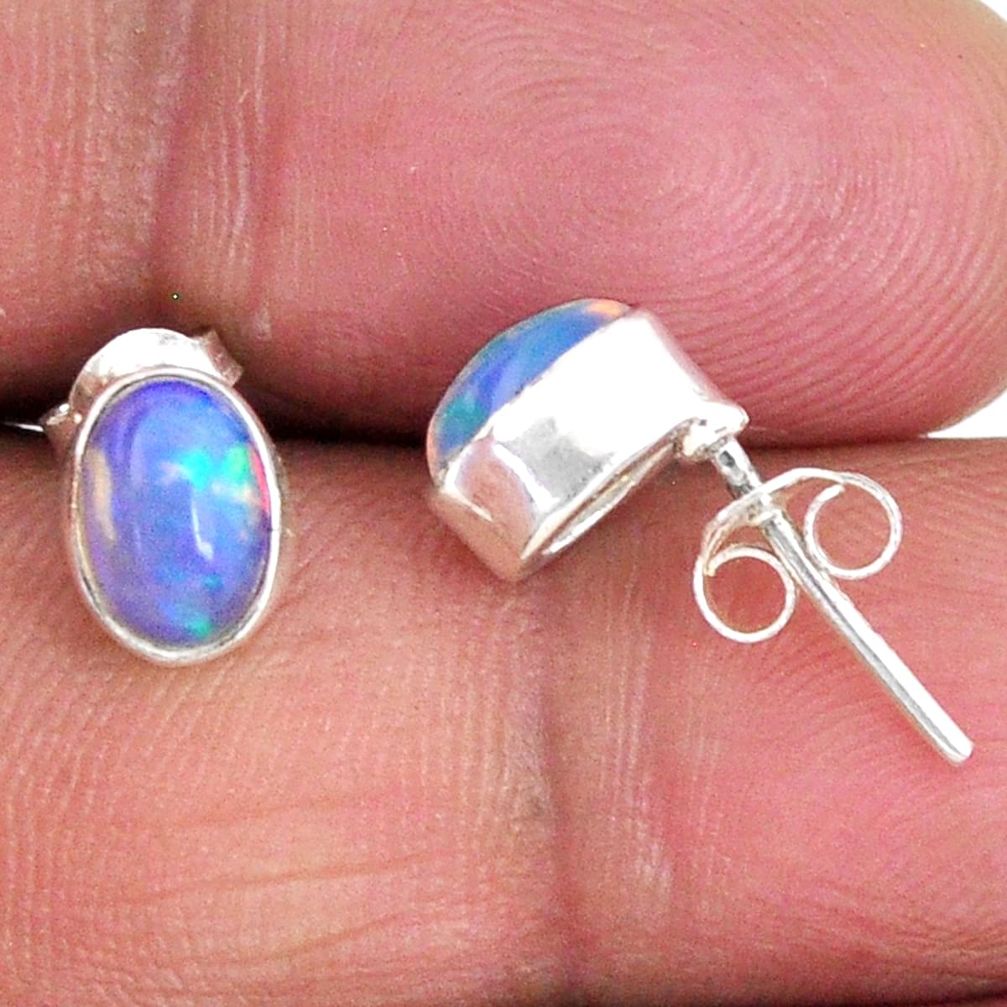 1.73cts natural multi color ethiopian opal 925 silver stud earrings r56263