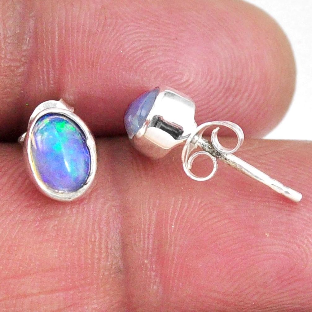 1.53cts natural multi color ethiopian opal 925 silver stud earrings r56266