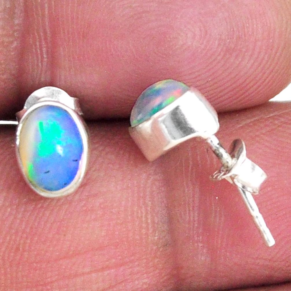 1.61cts natural multi color ethiopian opal 925 silver stud earrings r56269