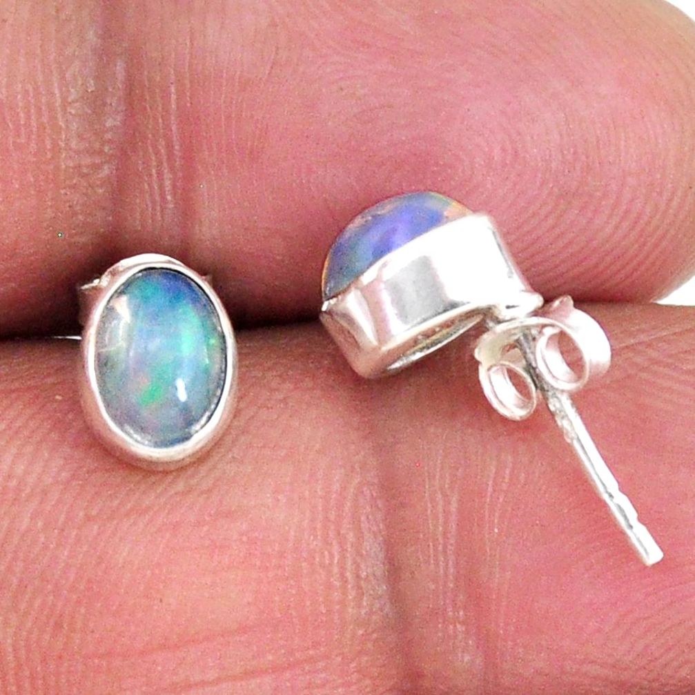 1.55cts natural multi color ethiopian opal 925 silver stud earrings r56272