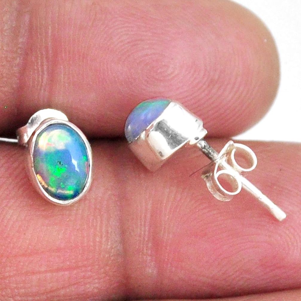 1.44cts natural multi color ethiopian opal 925 silver stud earrings r56273