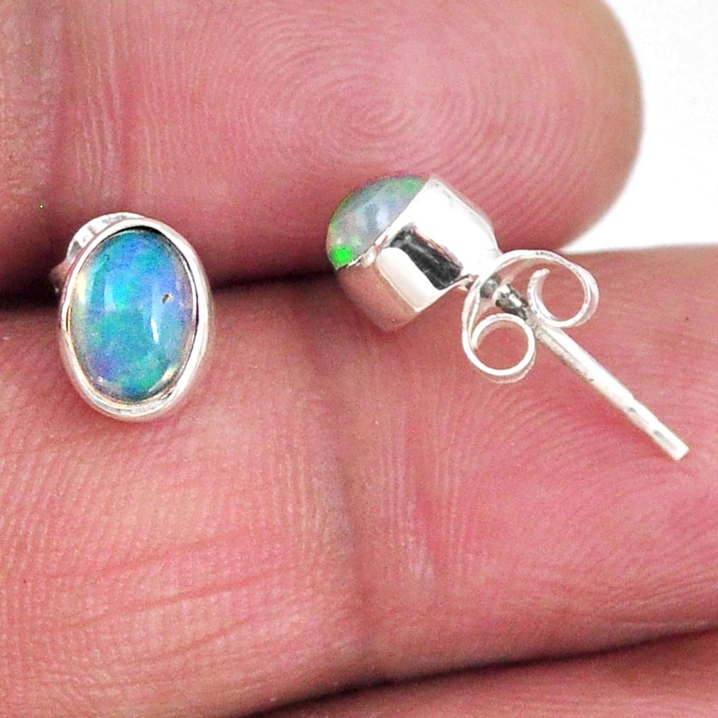 1.60cts natural multi color ethiopian opal 925 silver stud earrings r56274