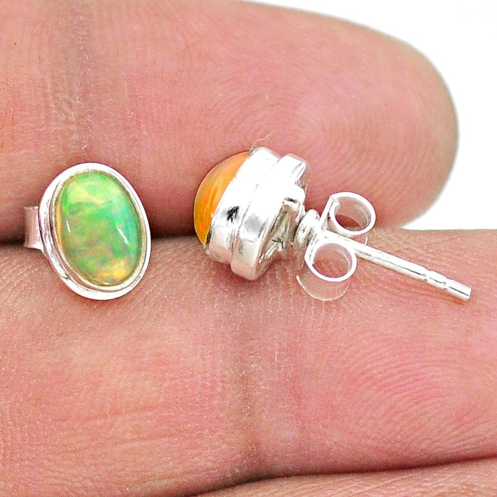 2.94cts natural multi color ethiopian opal 925 silver stud earrings t19281