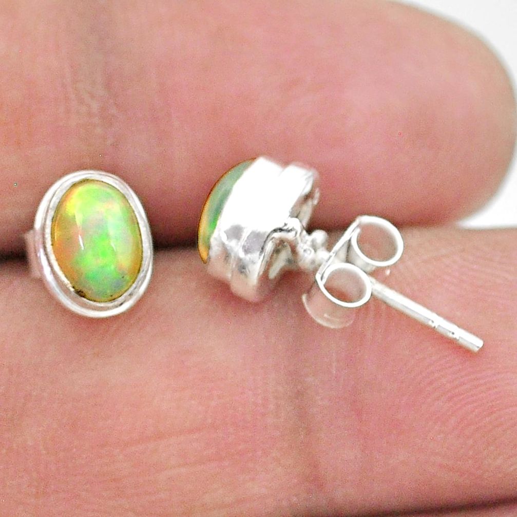 2.46cts natural multi color ethiopian opal 925 silver stud earrings t19283