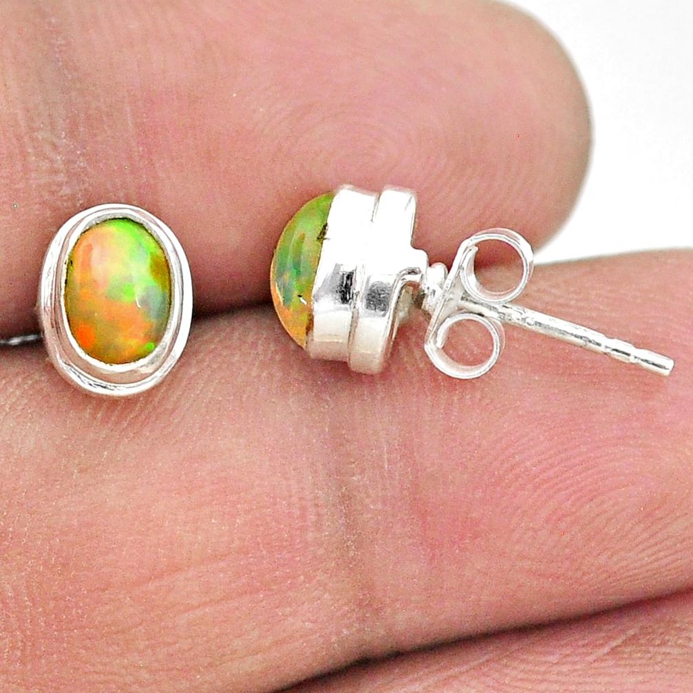 2.93cts natural multi color ethiopian opal 925 silver stud earrings t19288
