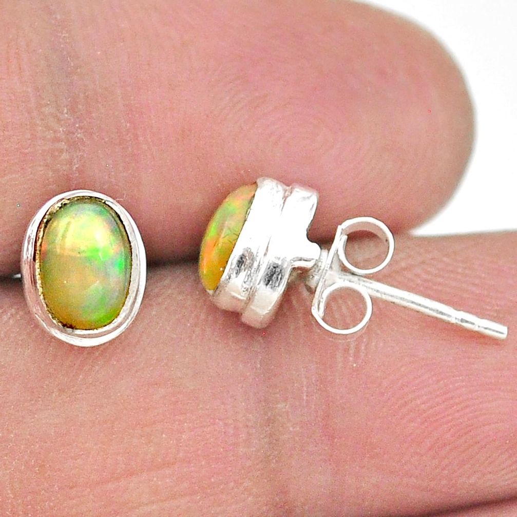 2.77cts natural multi color ethiopian opal 925 silver stud earrings t19296