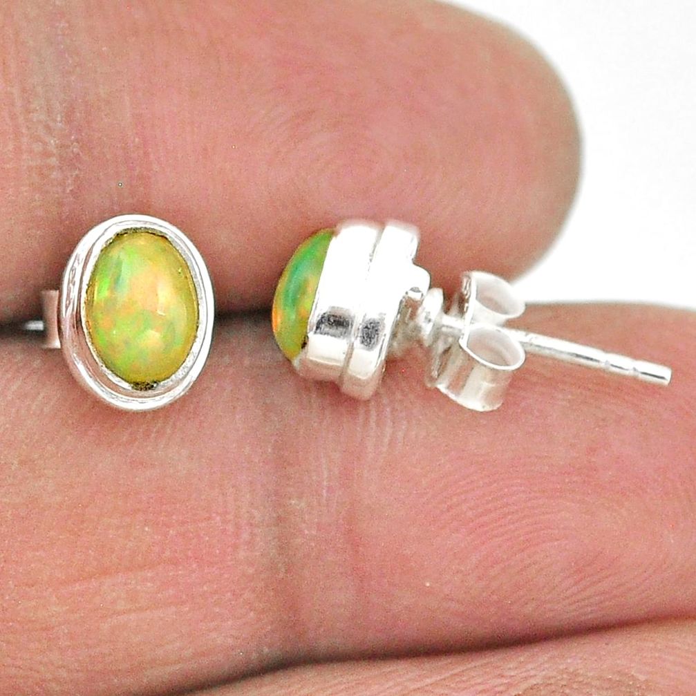 2.38cts natural multi color ethiopian opal 925 silver stud earrings t19298