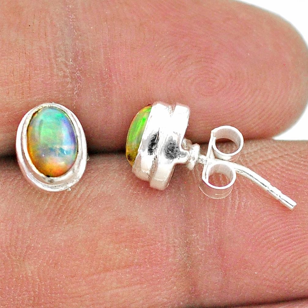 2.95cts natural multi color ethiopian opal 925 silver stud earrings t19299