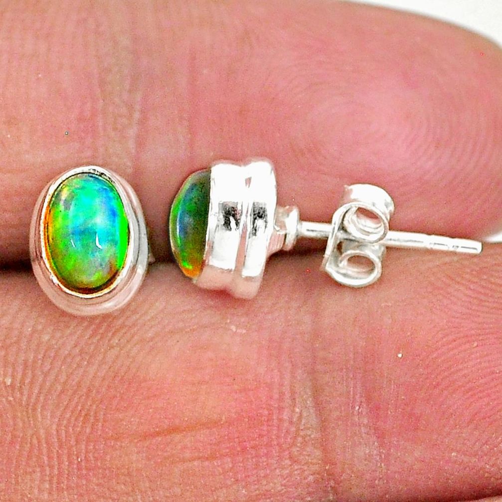 2.05cts natural multi color ethiopian opal 925 silver stud earrings t2886